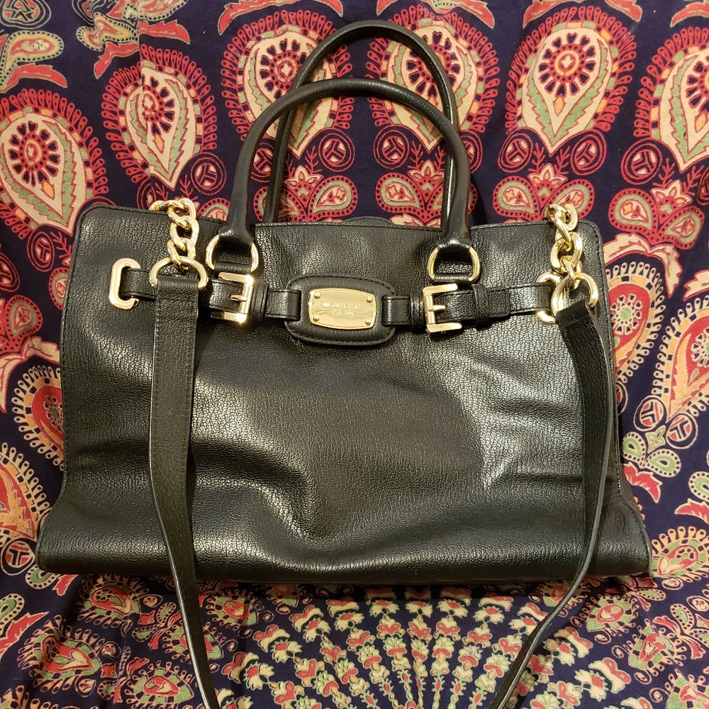 Michael Kors East West Hamilton Black Satchel Tote
